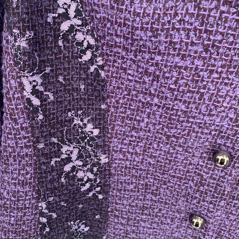 Harvé Benard 10P Purple Wool Tweed Jacket Floral Panels Petite - Picture 4 of 7